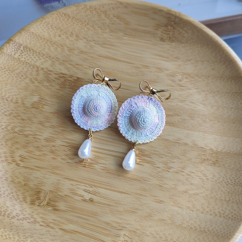 微钩饰品耳环钩针编织小凉帽耳环 - 耳环/耳夹 - 棉．麻 多色