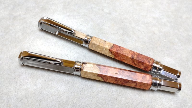 磁吸-六角钢珠笔&六角钢笔、缅甸花梨瘤对笔 - 钢笔 - 木头 黑色