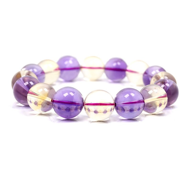 【正佳珠宝】紫水晶 黄水晶 13.5mm 冰紫透黄手珠 智慧招财手珠 - 手链/手环 - 水晶 多色