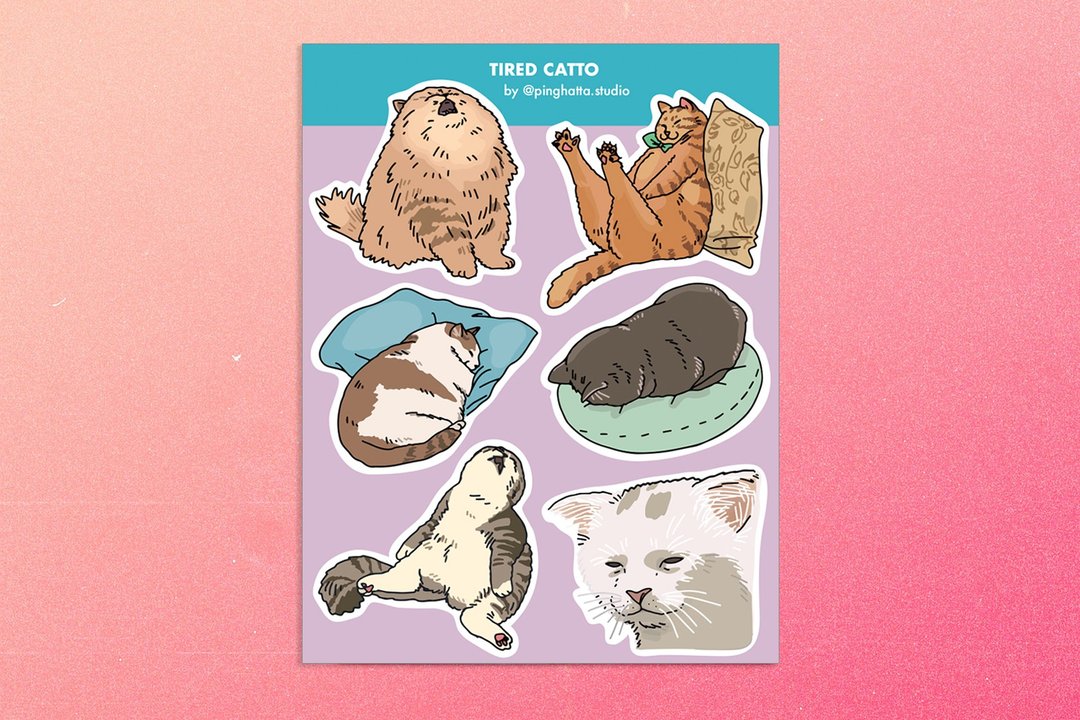 Sticker Sheets - Tired Catto Sad Cat Meme - 贴纸 - 塑料 