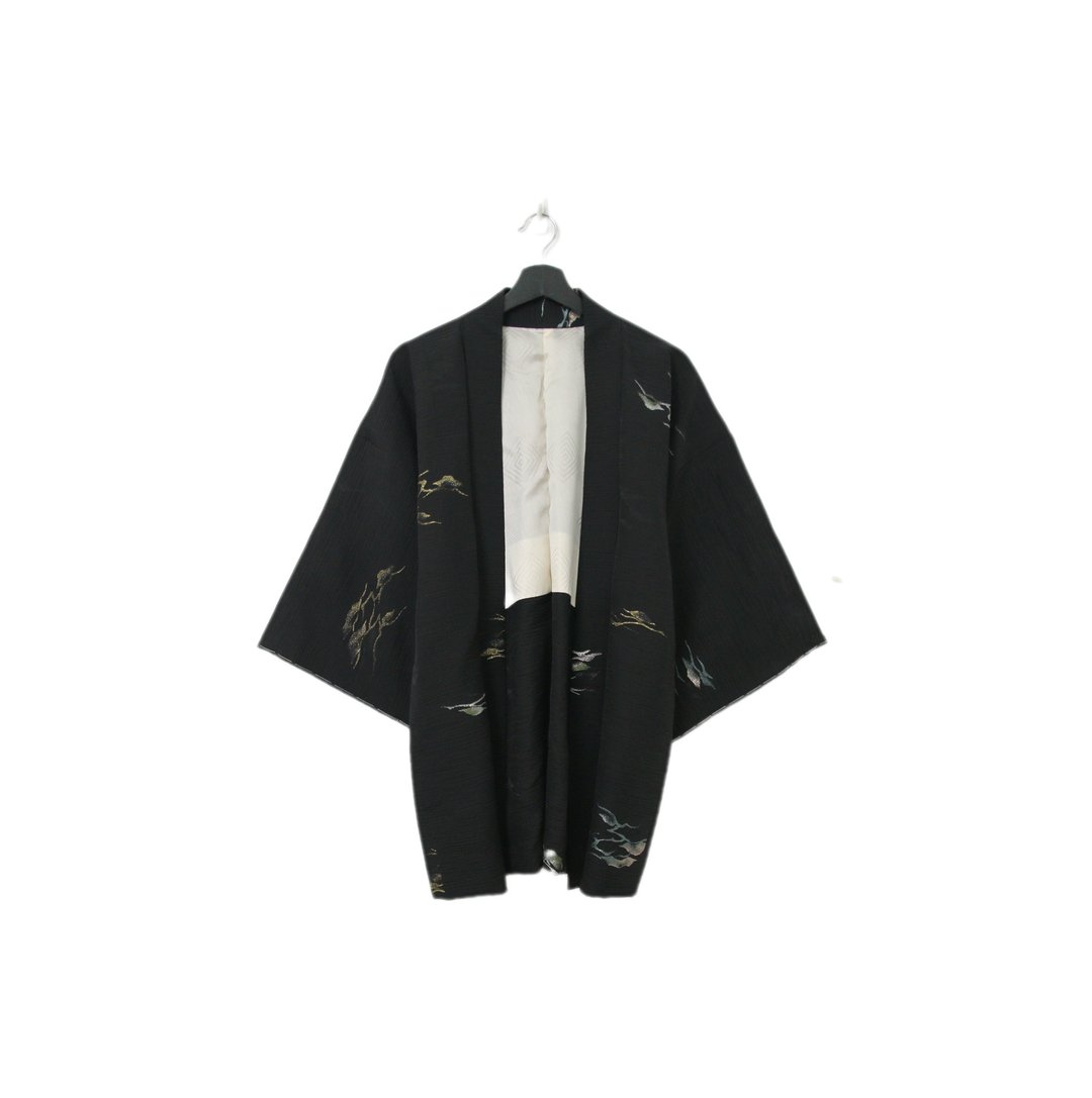Back to Green-日本黑羽织 金葱彩绘 松枝 kk-09//vintage kimono - 女装休闲/机能外套 - 丝．绢 