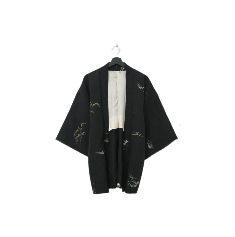 Back to Green-日本黑羽织 金葱彩绘 松枝 kk-09//vintage kimono - 女装休闲/机能外套 - 丝．绢 