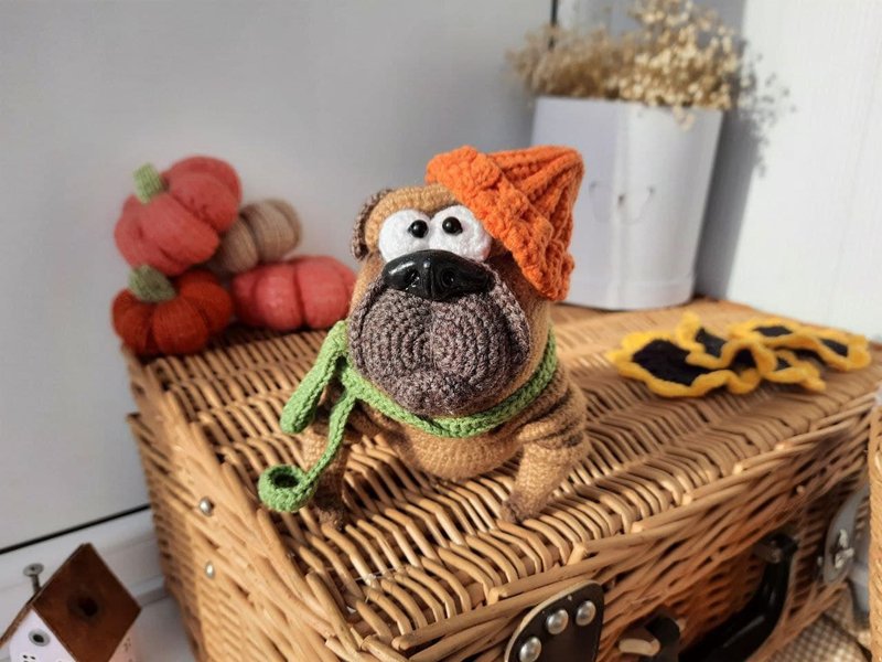 Stuffed English bulldog interior toy. Big animal gifts for dog lover - 玩偶/公仔 - 棉．麻 咖啡色