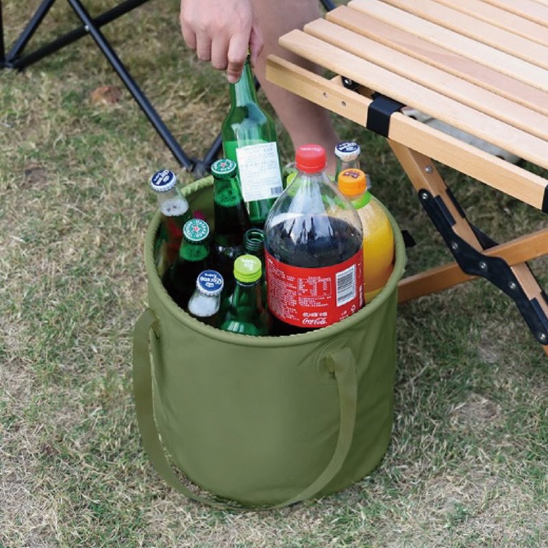 户外露营 手提 可携式 折叠 大容量 PVC 帆布水桶 20L - 露营用品 - 防水材质 绿色