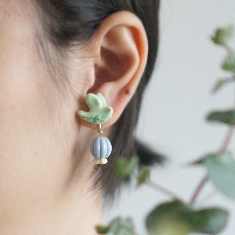 独角森林 恩赐的尤加利 豆绿单只 耳钉/耳夹 - 耳环/耳夹 - 粘土 