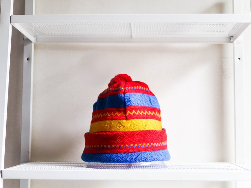 河水山 - 崎玉彩虹混织线青春日志 毛料格纹古董毛线帽 beanie - 帽子 - 棉．麻 多色