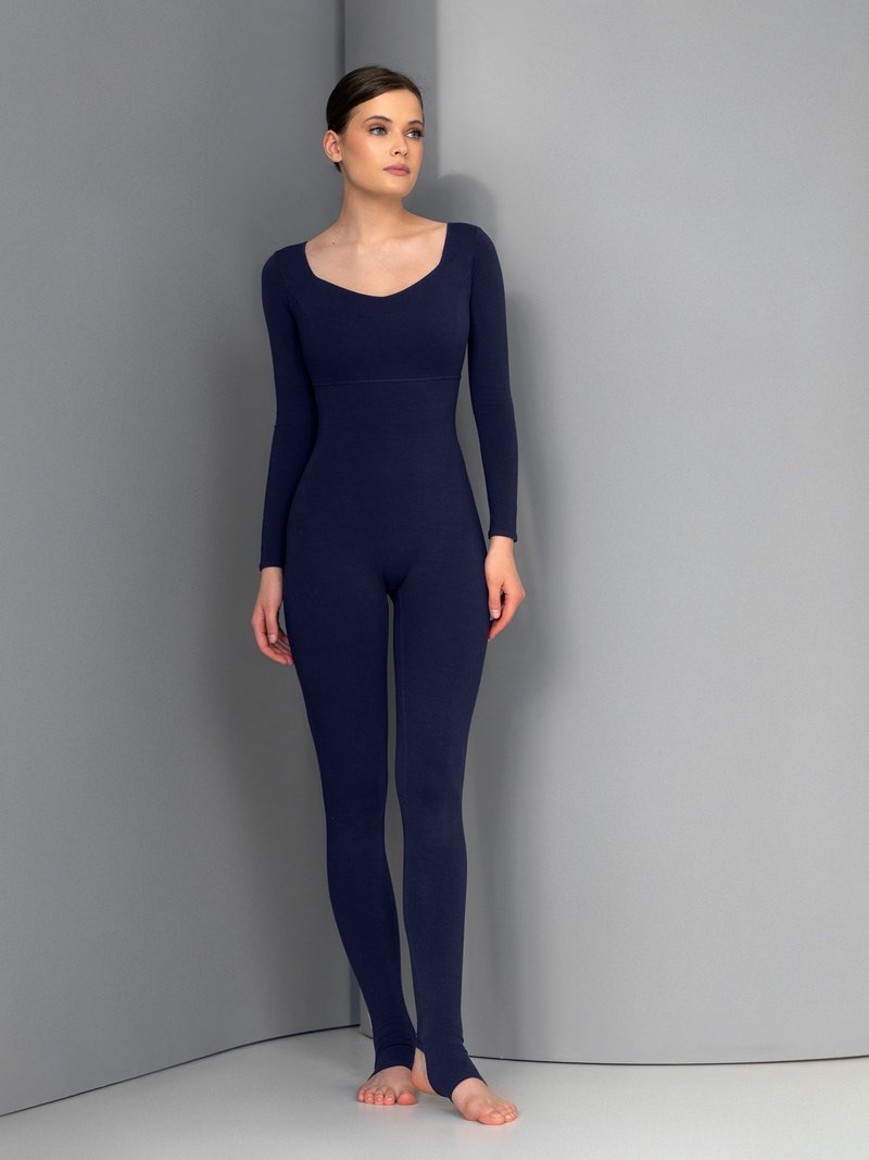 Yoga bodysuit, unitard #425. Organic cotton jumpsuit. Fitness suit. Yoga wear - 背带裤/连体裤 - 棉．麻 蓝色