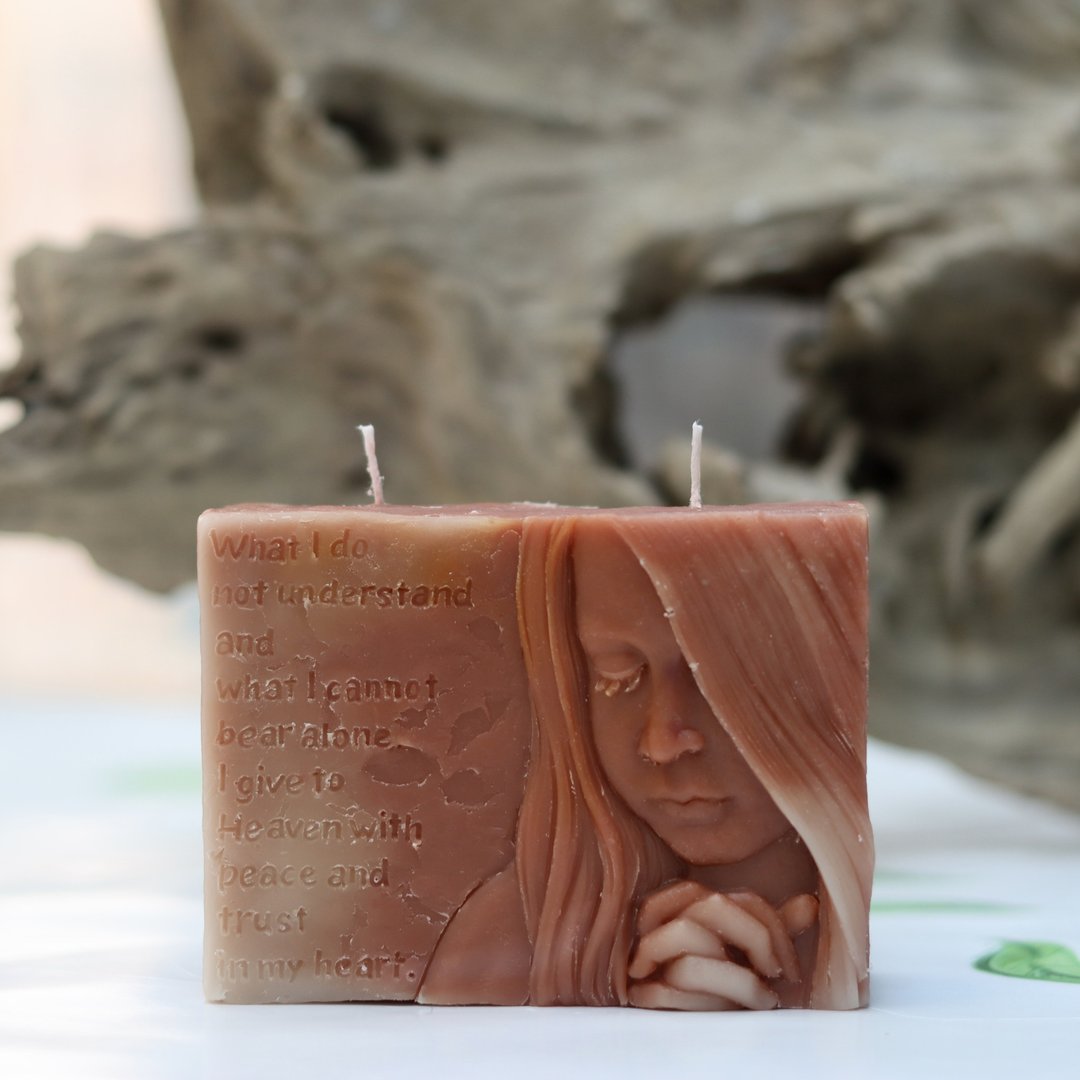 祈祷系列蜡烛之五 天然精油椰子蜜蜡 精美雕刻 手工制作天然蜡烛 - 蜡烛/烛台 - 蜡 咖啡色