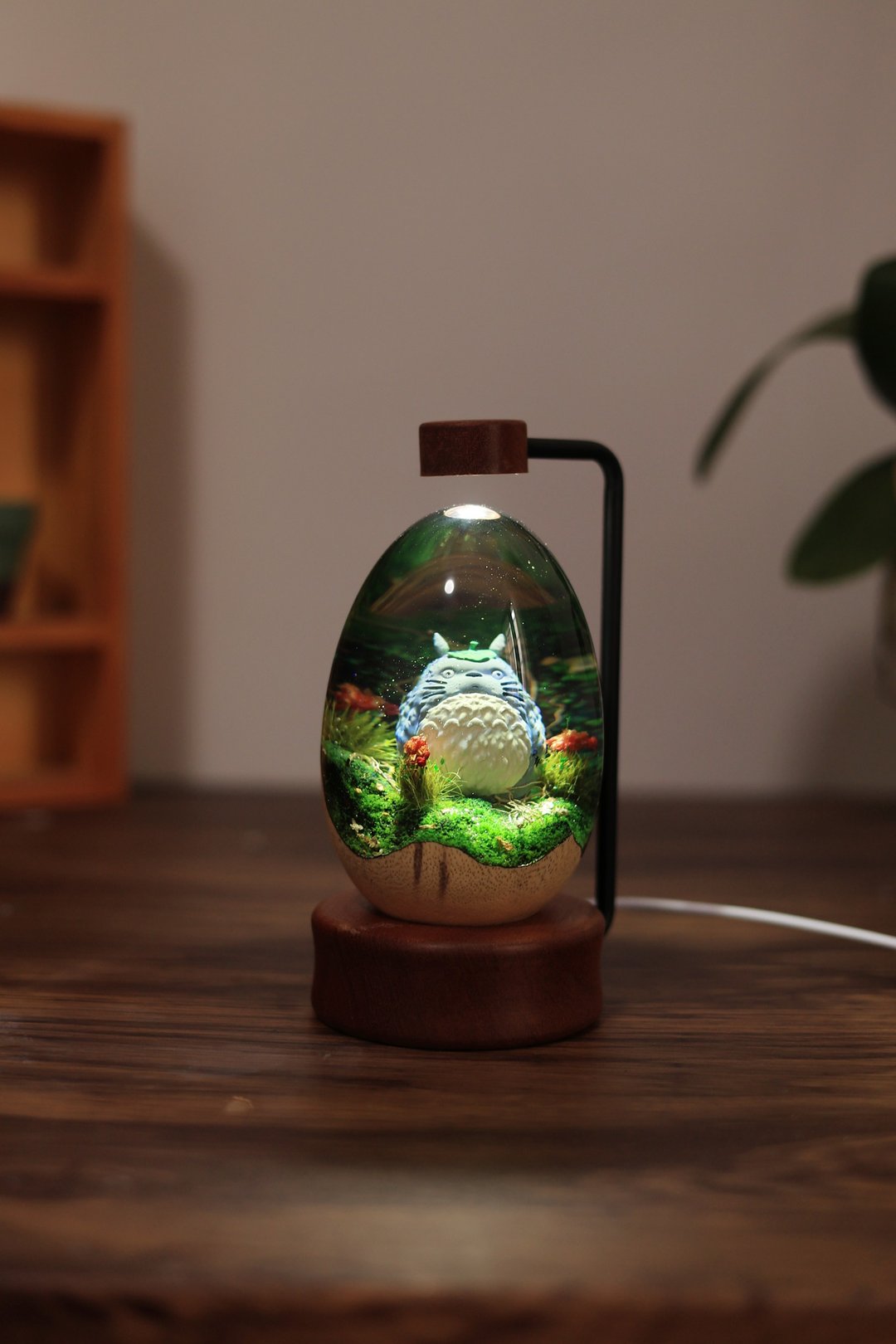 手作龍貓蛋形擺燈 I 原木樹脂療癒小夜燈 - 灯具/灯饰 - 木头 
