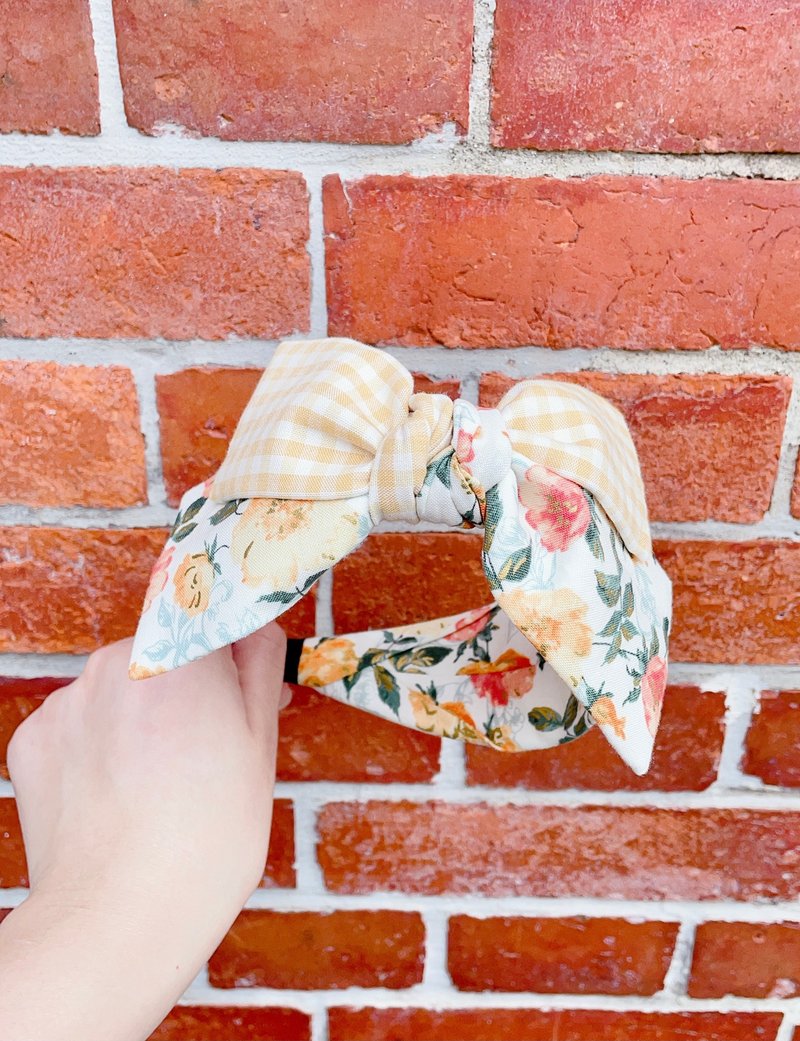 RARAKO乐子-手工发箍/发带/亲子发饰 绝美双蝶-玫瑰爵士-黄格爵士 - 发带/发箍 - 棉．麻 多色