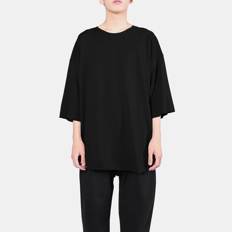 OVERSIZE不收边六分袖T - 男装上衣/T 恤 - 棉．麻 黑色