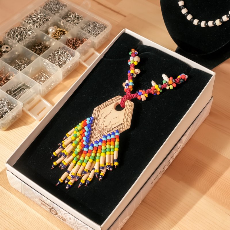 【原风艺站】缤纷陶土大流苏长链 | 菱形 | 原住民 族服 台湾印象 - 项链 - 陶 多色