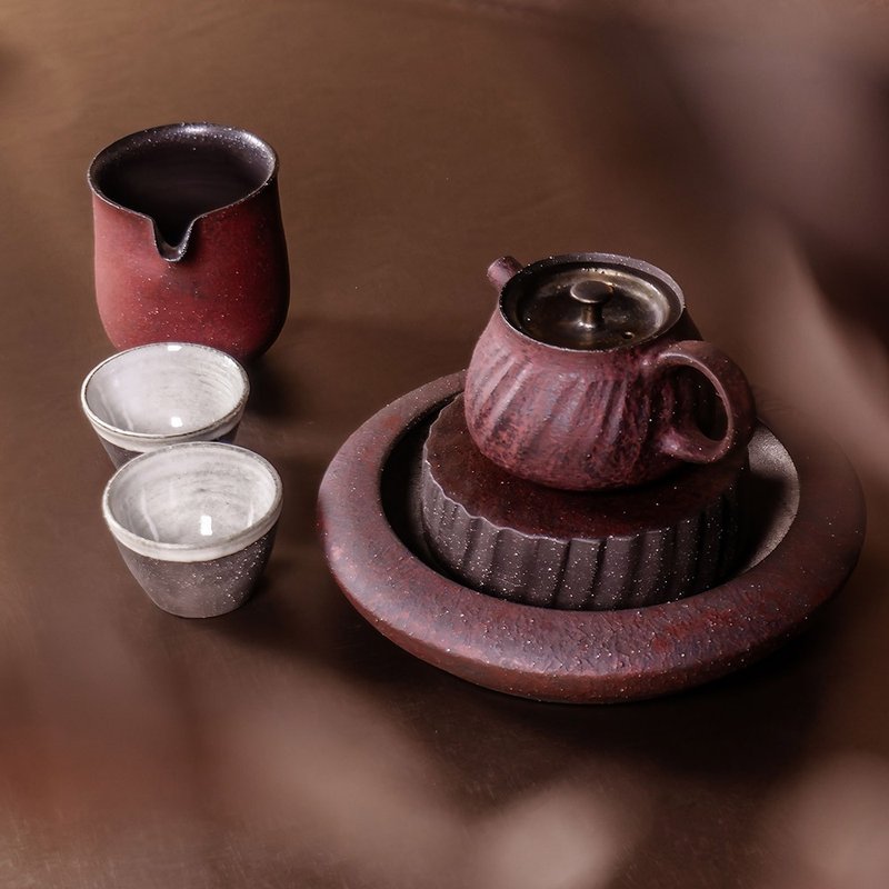 无我系列-两件式赤岩茶盘 / 壶承 - 茶具/茶杯 - 陶 红色