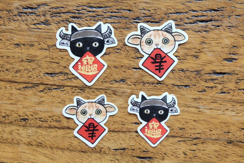 猫春联贴纸组∣不防水 - 贴纸 - 纸 多色
