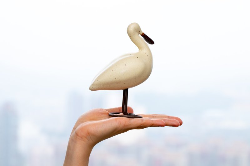 波兰手工陶瓷鸟摆设 - 白琵鹭 - 高15厘米 - 摆饰 - 陶 金色