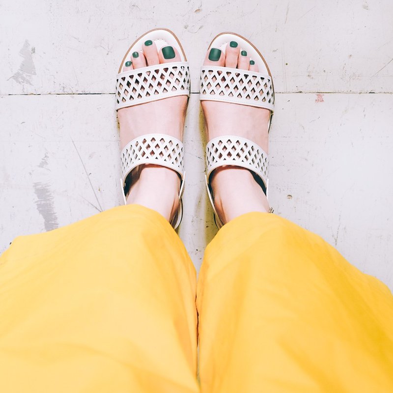 限量!弹力前掌垫!结晶角蕾丝冲孔凉鞋  真皮 白 MajorPleasure - 男女凉鞋 - 其他材质 白色