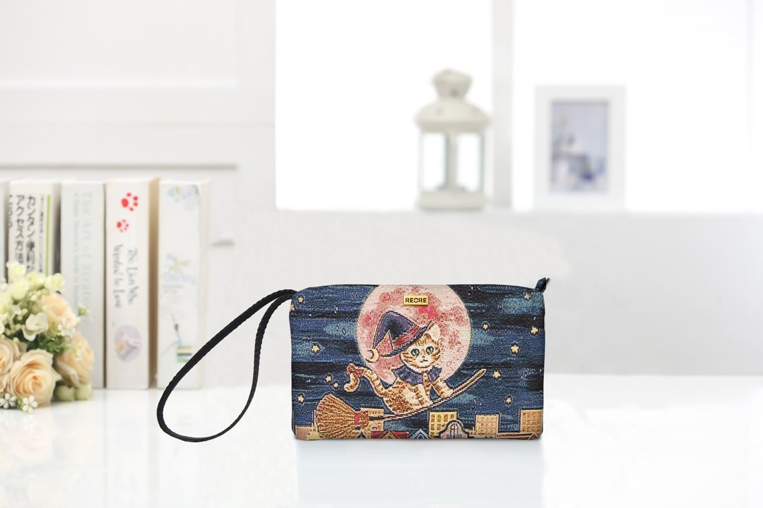 多功能手拿包  手机袋  防泼水  /  平织缇花 魔女小星猫 - 手拿包 - 防水材质 