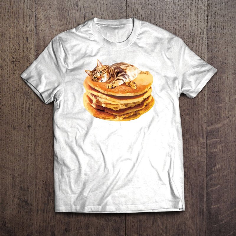 Cat Sweets T-shirt Cat Pancake - 女装 T 恤 - 棉．麻 白色