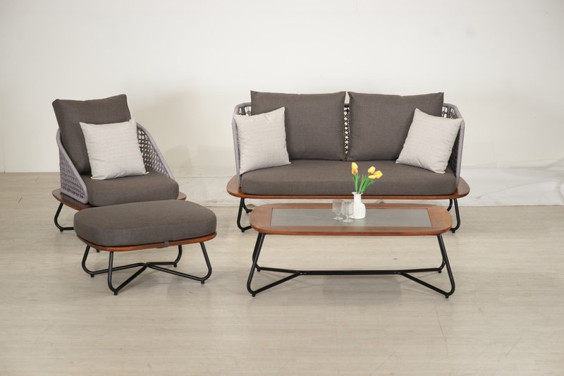 户外咖啡桌 瑞瓦岩板实木原木桌 轻量铝合金桌脚 防雨耐晒 - 餐桌/书桌 - 铝合金 咖啡色