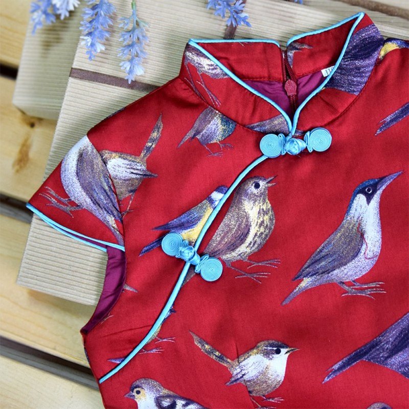 儿童旗袍 古风 冬季款 鸟雀鸣春 - 旗袍 - 棉．麻 