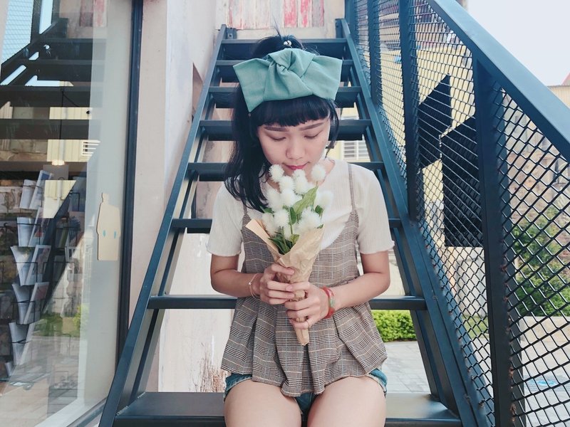 爱情的微光 蓝绿 扭结宽版发带 ggoomstudio - 发带/发箍 - 棉．麻 蓝色