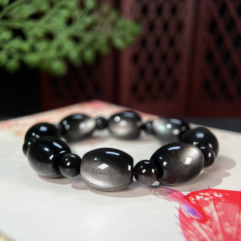 天然精品双猫眼银曜石桶珠手钏 颗颗强光双眼 古色韵气 - 手链/手环 - 半宝石 银色