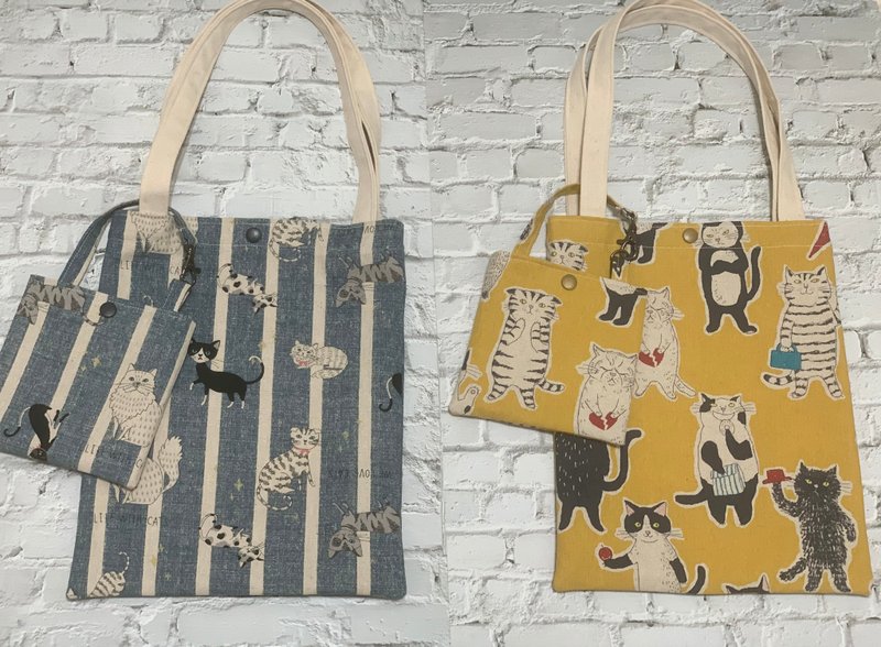 猫咪子母手提/肩背袋 - 手提包/手提袋 - 棉．麻 