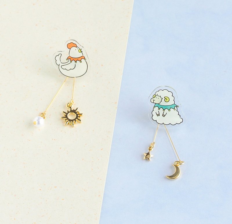 Morning call and Night song earrings - 耳环/耳夹 - 压克力 白色