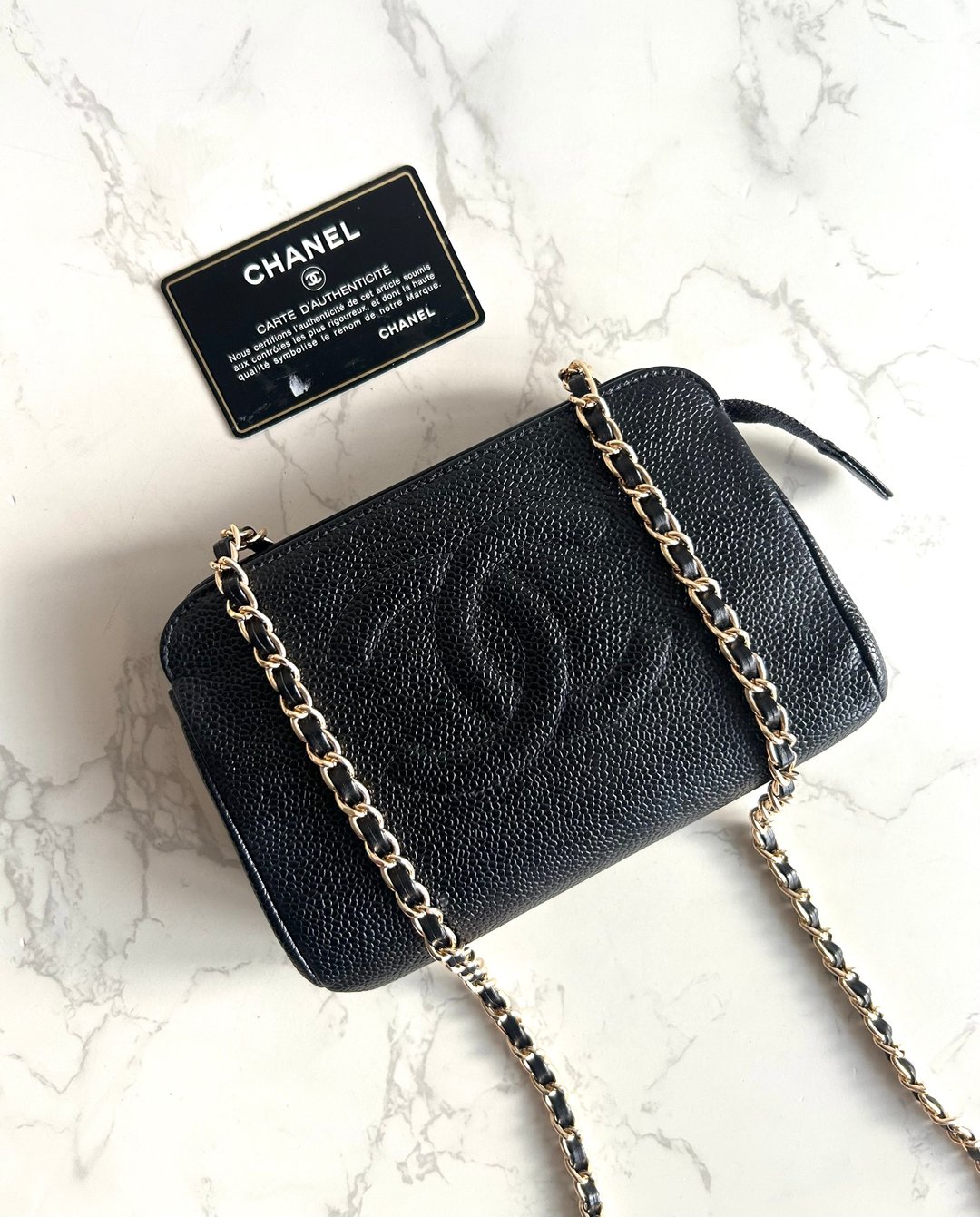 Chanel 黑色鱼子酱皮革侧背包 中古包 二手包 斜背包 皮革包 单肩 - 侧背包/斜挎包 - 真皮 黑色