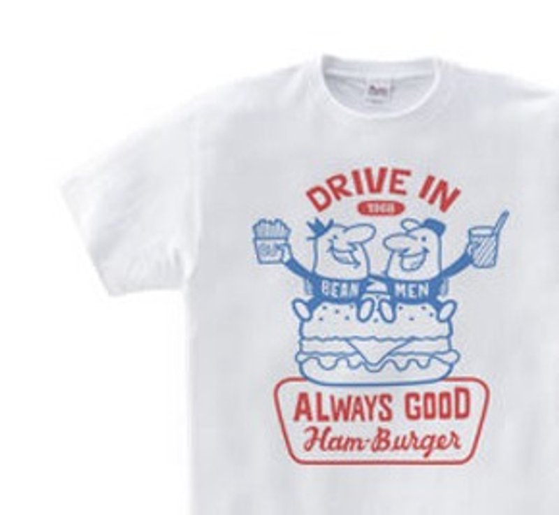 豆人与汉堡 WM-WL•S-XL T恤【订制商品】 - 中性连帽卫衣/T 恤 - 棉．麻 白色