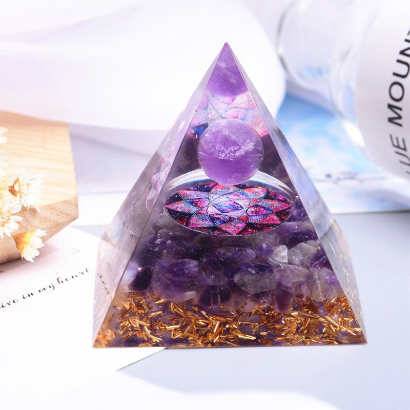 金字塔奥根塔Orgonite塔/脉轮/助眠/冥想/能量紫水晶 - 摆饰 - 树脂 