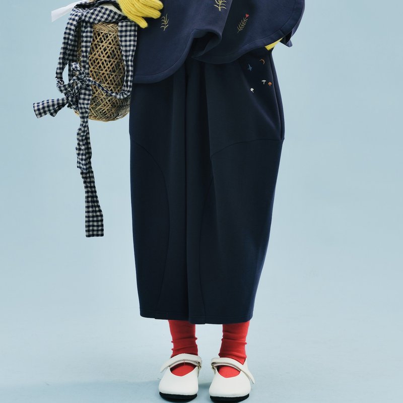 绣花深蓝长裤 / 萝卜裤 空气棉 - 女装长裤 - 棉．麻 蓝色