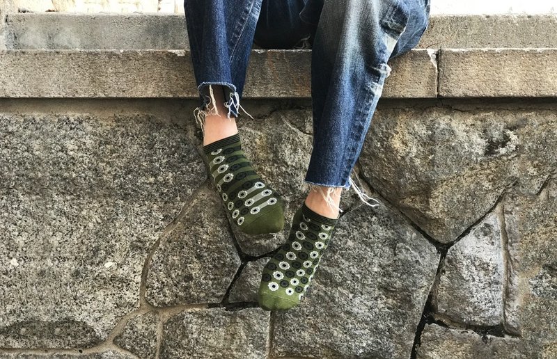 socks_babys breath/ stripe / dot / green / asymmetry / socks / - 袜子 - 棉．麻 绿色