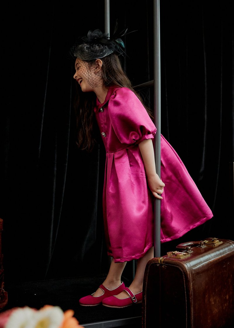 经典缎面洋装 - 童装礼服/连衣裙 - 聚酯纤维 粉红色