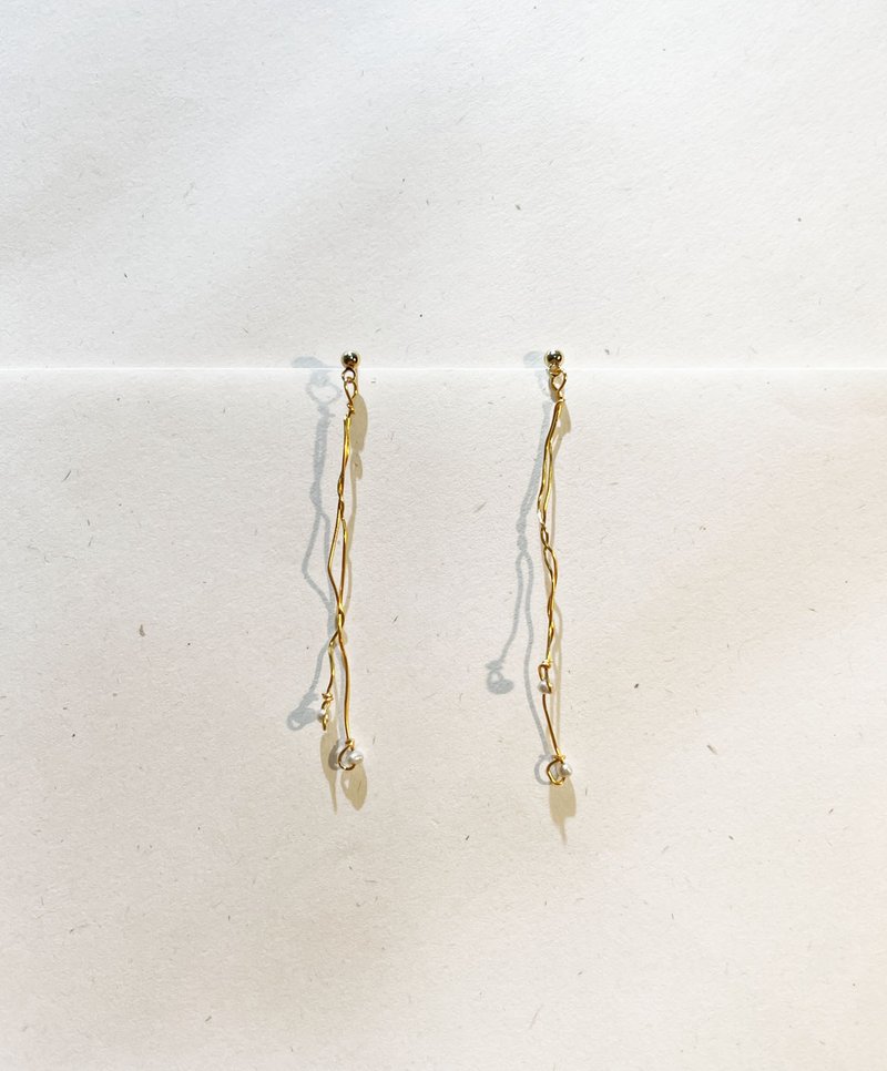 树枝型耳环 - 耳环/耳夹 - 珍珠 金色