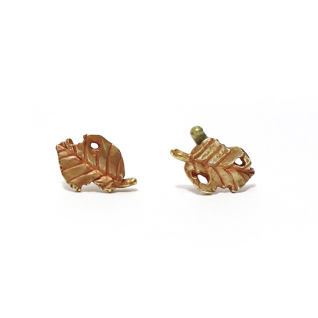 Dead leaf earrings PA458 - 耳环/耳夹 - 其他金属 咖啡色