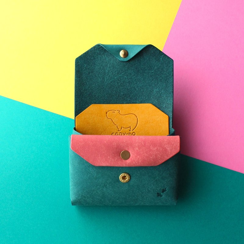 水豚设计真皮短钱包 牛皮钱包 手工制作 - 皮夹/钱包 - 真皮 绿色