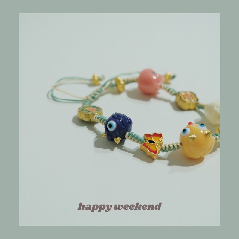 小怪兽童趣彩色福气编织手链 - 手链/手环 - 其他金属 多色