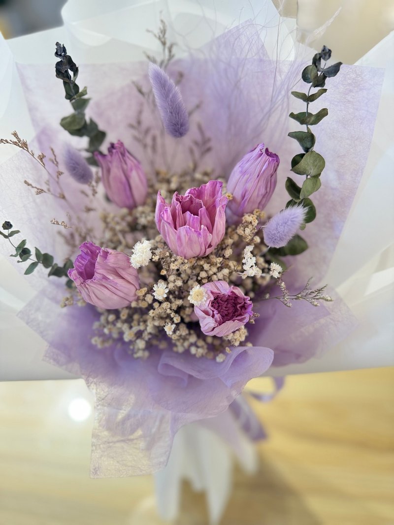 郁金香干燥花束 紫色花束 永生花花束 - 干燥花/捧花 - 植物．花 