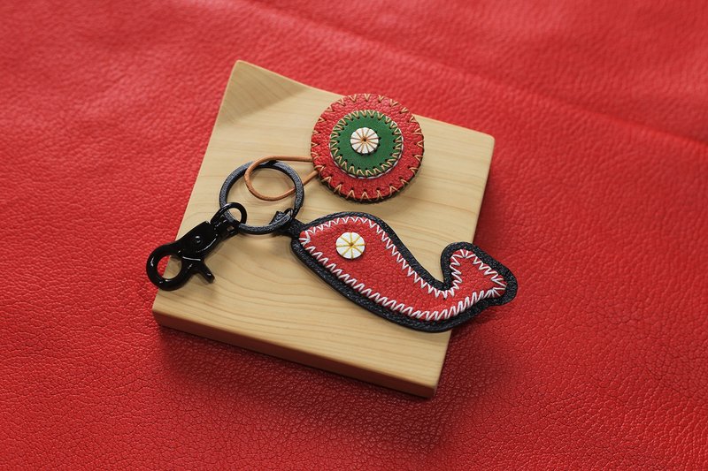 真皮系列 | 原创设计 全手缝 | 游鱼+晨光 | 钥匙扣 吊饰 | - 吊饰 - 真皮 多色