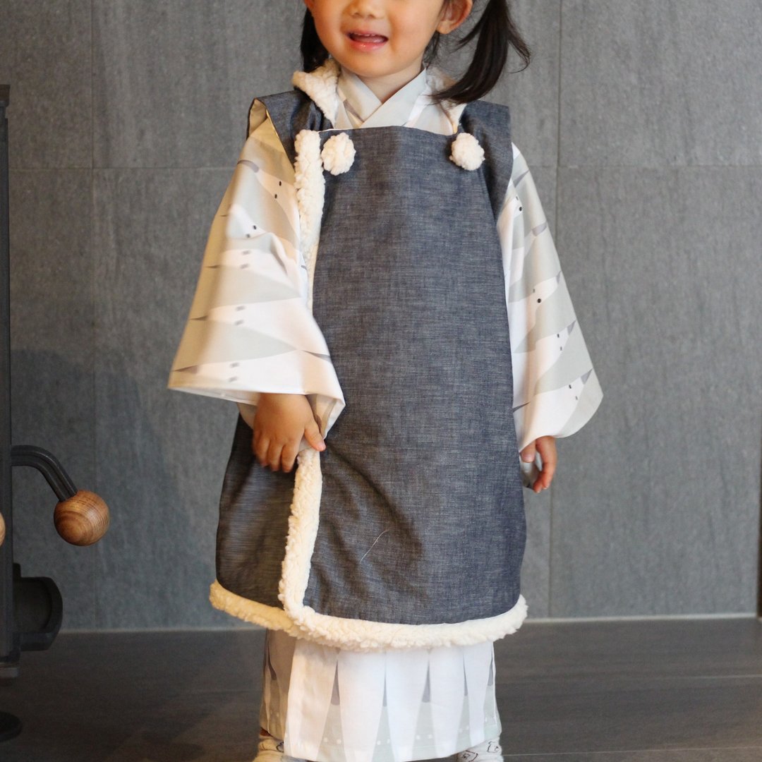 100【Casual KIMONO】cute and fluffy overcoat DENIM　Departure　100 size KIMONO - 童装礼服/连衣裙 - 棉 