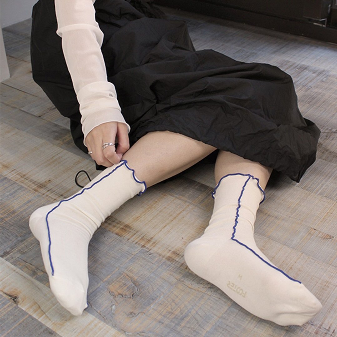 【FOOTER】跳色拷克木耳卷边袜(女袜-T74M) - 袜子 - 棉 多色