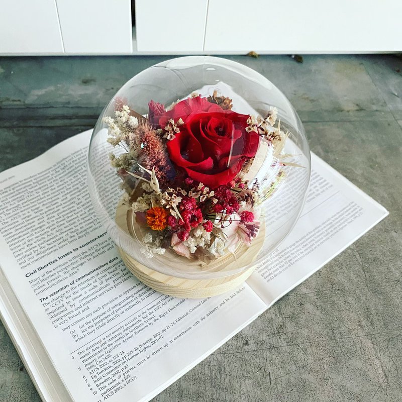 【永生花夜灯】永生玫瑰星球|经典迷人正红|永生花礼盒|快速出货 - 干燥花/捧花 - 植物．花 红色