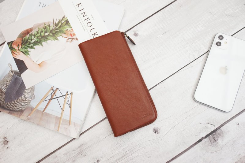 典雅拉链长夹 - 皮夹/钱包 - 真皮 咖啡色