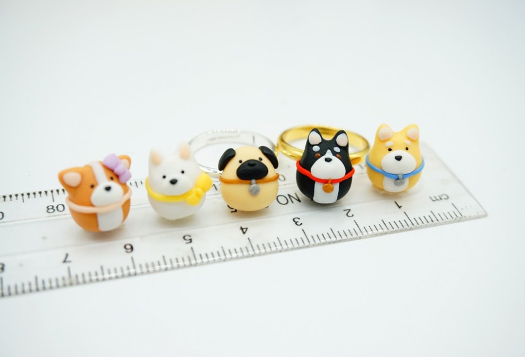18K金狗狗开口戒指圈 哈士奇萨摩耶柯基犬巴哥柴犬迷生日礼物 - 戒指 - 粘土 多色