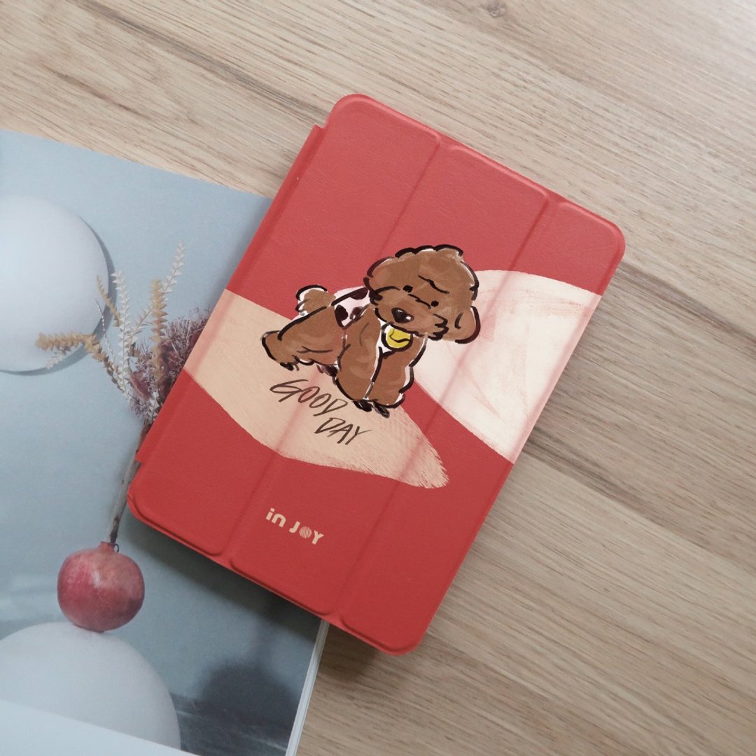 iPad 12.9/Air5/iPad 9/mini 5系列 焦糖贵宾犬皮革平板保护套 - 平板/电脑保护壳 - 其他材质 红色