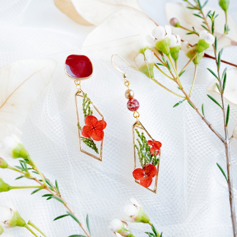 果实耳环 | 绣球 x 几何边框   | (造型耳针 款) - 耳环/耳夹 - 植物．花 