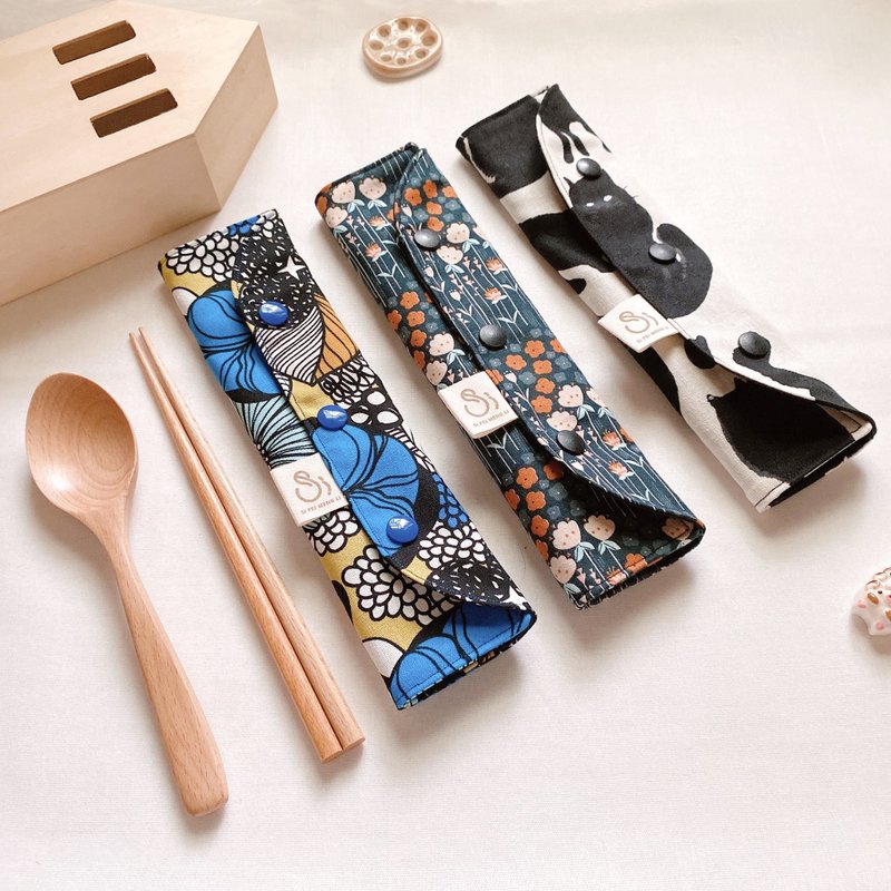 手作环保餐具套 环保餐具袋 餐具收纳袋 榉木餐具 定制 礼物 送礼 - 餐刀/叉/匙组合 - 棉．麻 