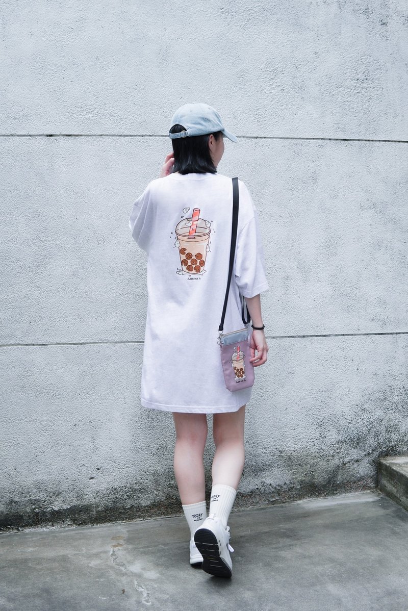 麻糬兔珍奶小笼包 -oversized T-shirt(麻白) - 其他 - 棉．麻 白色