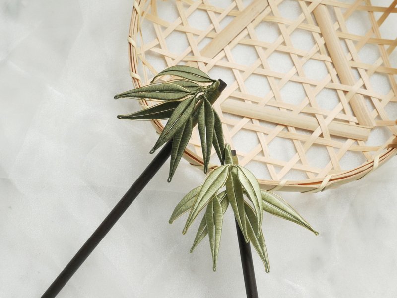 竹叶青渐变色 缠花旗袍配饰发簪发钗古风中式小清新汉服 可定制改 - 发饰 - 绣线 绿色